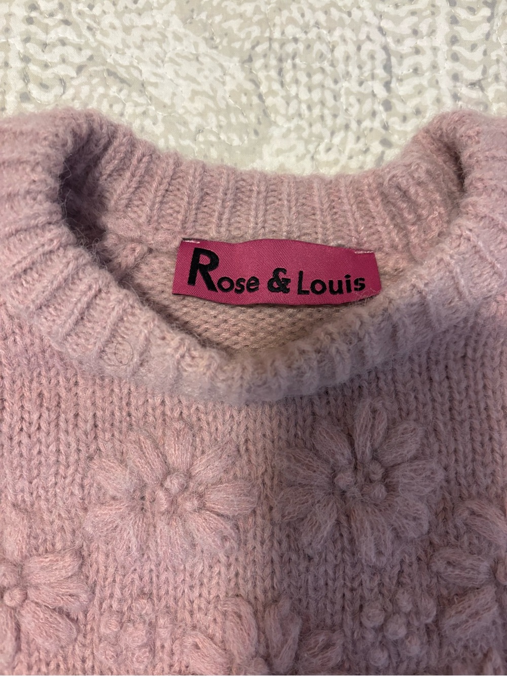 Vintage Wool Blend Floral Cable-Knit Crewneck Sweater